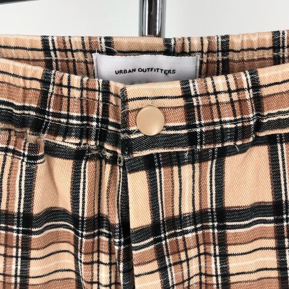 Urban Outfitters Brown Cream Plaid Flannel Stretch Waist Skinny Leg Pants size S - Picture 4 of 13